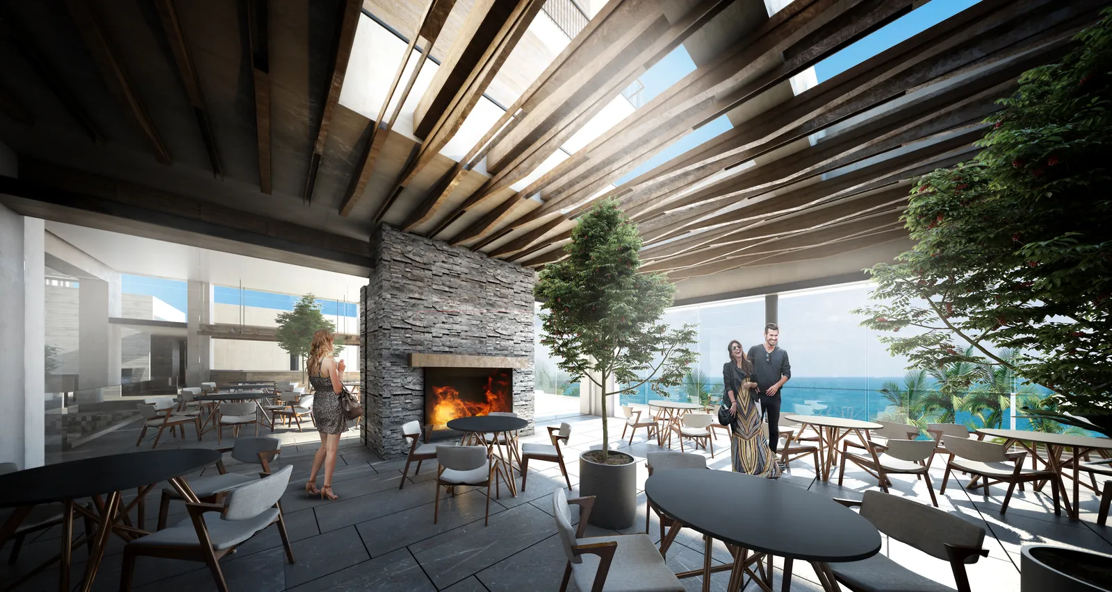 La terraza, junto al fuego